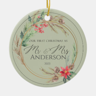 Onze eerste kerst bruiloft foto Mr Mrs. Keramisch Ornament