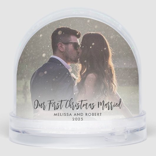 Onze eerste kerst bruiloft foto's Script Custom Sneeuwbol (Achterkant)