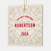 onze eerste kerst bruiloft getrouwde naam keramisch ornament (Links)