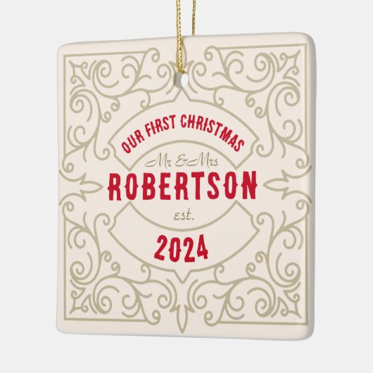  onze eerste kerst bruiloft getrouwde naam keramisch ornament (Links)