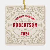 onze eerste kerst bruiloft getrouwde naam keramisch ornament (Voorkant)