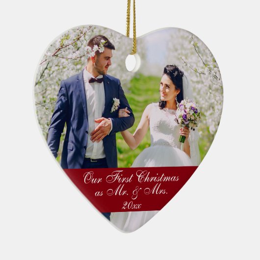 Onze Eerste Kerst Bruiloft Ornament Hart RB (Rechts)