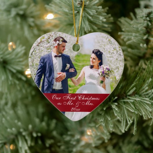 Onze Eerste Kerst Bruiloft Ornament Hart RB (Boom)