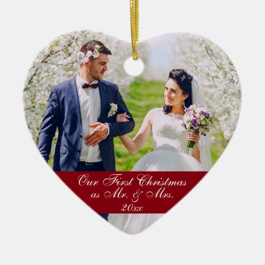 Onze Eerste Kerst Bruiloft Ornament Hart RB (Voorkant)