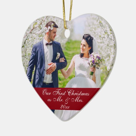 Onze Eerste Kerst Bruiloft Ornament Hart RB (Links)