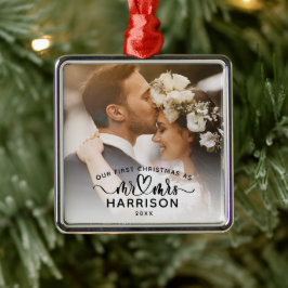 Onze Eerste Kerst Calligrafie Mijnheer en Mevrouw  Metalen Ornament