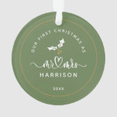 Onze Eerste Kerst Calligraphy Meneer en Mevrouw Fo Ornament (achterkant)