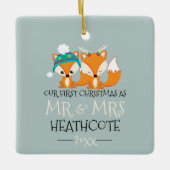Onze eerste kerst Cartoon Red Fox gepersonaliseerd Keramisch Ornament (Voorkant)