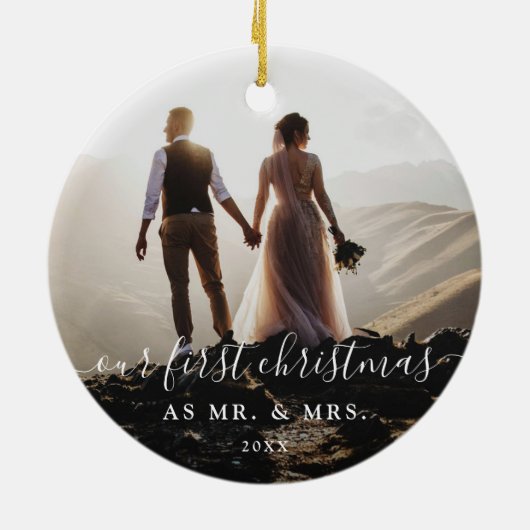 Onze eerste kerst | Cute Rustic Script and Photo Keramisch Ornament (Achterkant)