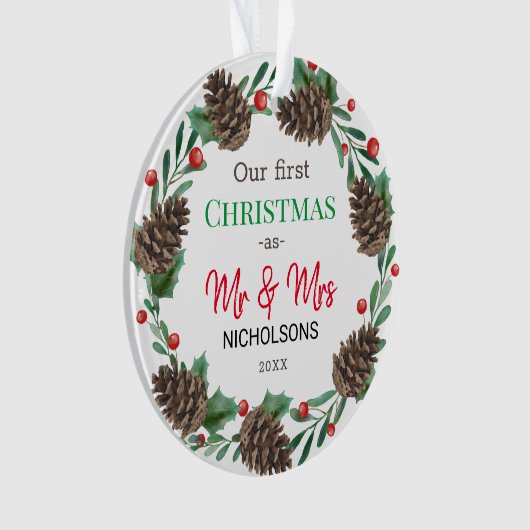 Onze eerste kerst | De heer & mevrouw | Pinecone W Ornament (voorkant)