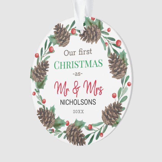 Onze eerste kerst | De heer & mevrouw | Pinecone W Ornament (voorkant)