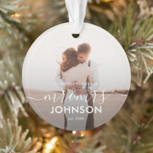 Onze eerste Kerst Elegant Script Mr en Mrs Ornament