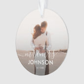 Onze eerste Kerst Elegant Script Mr en Mrs Ornament (voorkant)