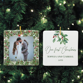 Onze eerste kerst elegante bruiloft Pas getrouwd Keramisch Ornament