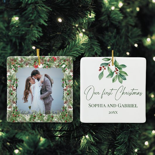 Onze eerste kerst elegante bruiloft Pas getrouwd Keramisch Ornament