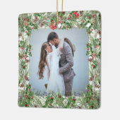 Onze eerste kerst elegante bruiloft Pas getrouwd Keramisch Ornament (Links)