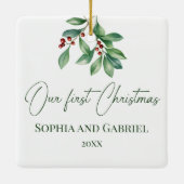 Onze eerste kerst elegante bruiloft Pas getrouwd Keramisch Ornament (Achterkant)