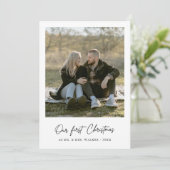 Onze eerste kerst elegante Pas getrouwd fotokaart Feestdagenkaart (Staand voorkant)