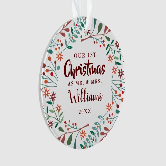 Onze Eerste Kerst Florale Meneer Mevrouw Foto Ornament (voorkant)