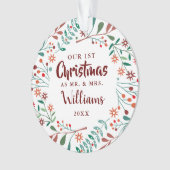 Onze Eerste Kerst Florale Meneer Mevrouw Foto Ornament (voorkant)