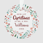 Onze Eerste Kerst Florale Meneer Mevrouw Foto Ornament (voorkant)