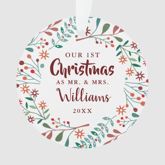 Onze Eerste Kerst Florale Meneer Mevrouw Foto Ornament (voorkant)