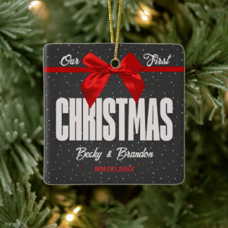 Onze Eerste Kerst Foto Aandenken Voor Koppels Keramisch Ornament