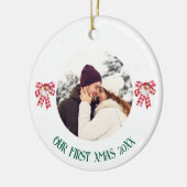 Onze eerste kerst & foto, Santa, gepersonaliseerd Keramisch Ornament (Links)