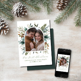 Onze eerste kerst gedroogde botanische foto feestdagenkaart
