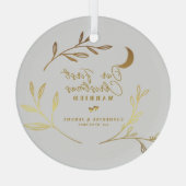 Onze eerste kerst gehuwd botanisch script glas ornament (Achterkant)
