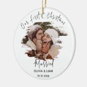 Onze eerste kerst gehuwde Passen getrouwd Keramisch Ornament (Links)