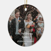 Onze eerste kerst, Gepersonaliseerd paar foto Keramisch Ornament (Links)