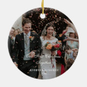 Onze eerste kerst, Gepersonaliseerd paar foto Keramisch Ornament (Achterkant)