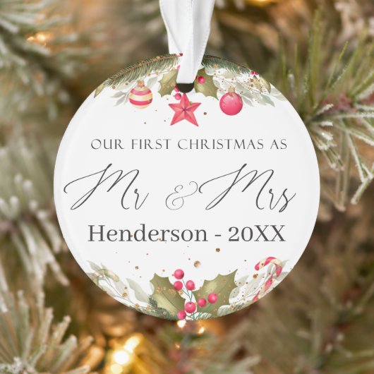 Onze eerste kerst getrouwd 1 foto ornament (Boom)