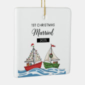 Onze eerste kerst getrouwd 2025 | Schattige nautis Keramisch Ornament (Rechts)