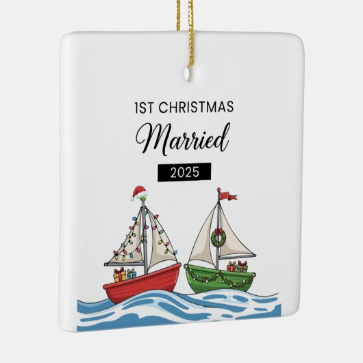 Onze eerste kerst getrouwd 2025 | Schattige nautis Keramisch Ornament (Rechts)