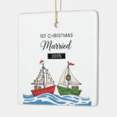 Onze eerste kerst getrouwd 2025 | Schattige nautis Keramisch Ornament (Links)