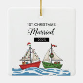 Onze eerste kerst getrouwd 2025 | Schattige nautis Keramisch Ornament (Achterkant)