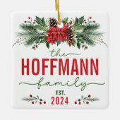Onze eerste kerst getrouwd bruiloft familienaam keramisch ornament (Voorkant)