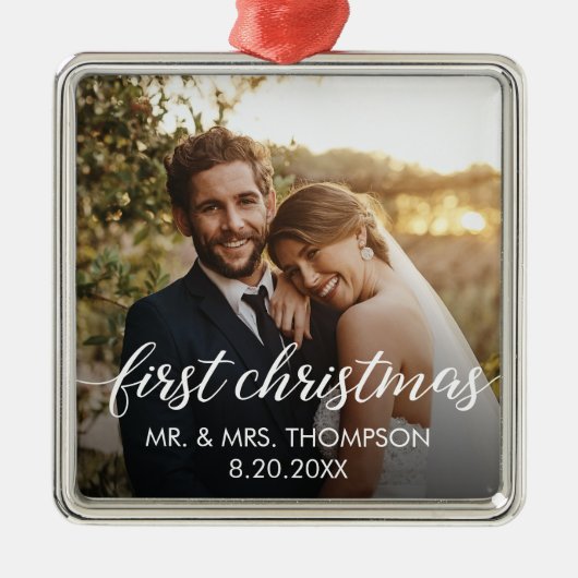 Onze eerste kerst GETROUWD Custom Photo Metalen Ornament (Voorkant)