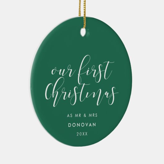 Onze eerste kerst getrouwd Elegant Groen Keramisch Ornament (Rechts)