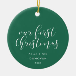 Onze eerste kerst getrouwd Elegant Groen Keramisch Ornament