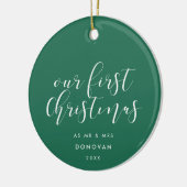 Onze eerste kerst getrouwd Elegant Groen Keramisch Ornament (Links)