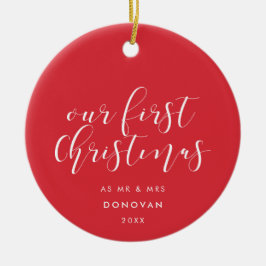 Onze eerste kerst getrouwd Elegant Rood Keramisch Ornament