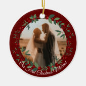Onze eerste kerst getrouwd foto kerstboom keramisch ornament (Voorkant)