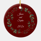 Onze eerste kerst getrouwd foto kerstboom keramisch ornament (Achterkant)