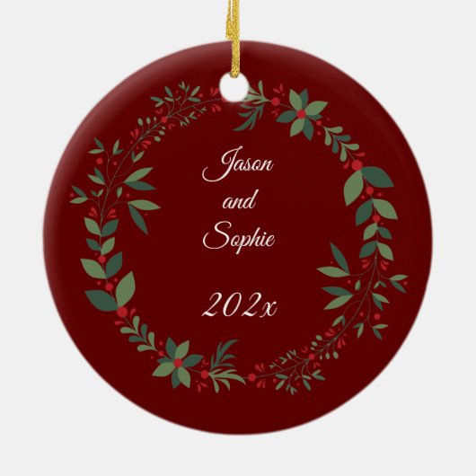 Onze eerste kerst getrouwd foto kerstboom keramisch ornament (Achterkant)