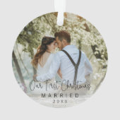 Onze eerste kerst getrouwd foto moderne Pas getrou Ornament (achterkant)
