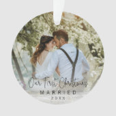 Onze eerste kerst getrouwd foto moderne Pas getrou Ornament (voorkant)