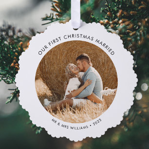 Onze eerste kerst getrouwd foto vakantie ornament kaart